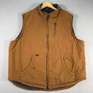 Lee Faux Sherpa Vest Mens XL Brown Canvas Insulated‎ Workwear Outdoor Comfort